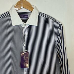 NWT Purple Tag Ralph Lauren Men's Navy & White Striped Dress Shirt made in Italy
